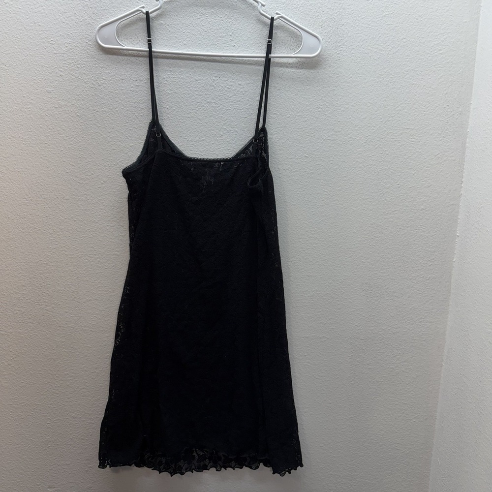 August Moon Slip Dress Mini Black All Over Lace Sheer Fairy Whimsigoth Y2K Sz L - Picture 8 of 8